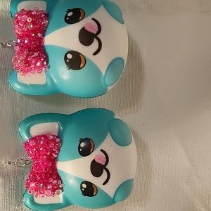 Soft Squshie Cat Earrings With Pink Beaded Bow